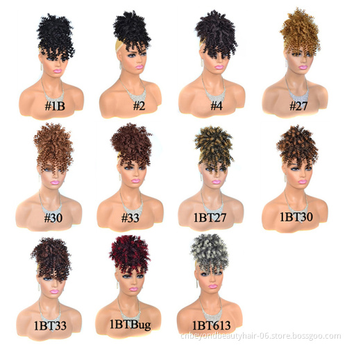 Drawstring Kinky Curly High Puff Ponytail Synthetic Hair Extensions African American Hair Ponytail With Bangs Short Wrap Clip